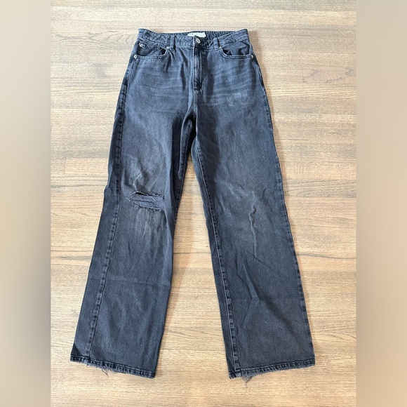 Garage Denim - Garage Wide Leg Black Distressed Jeans-Size 9